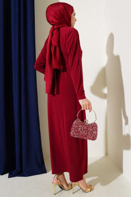 Tokalı İkili Sandy Elbise Bordo - Tesettür Elbise