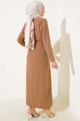 Tokalı İkili Sandy Elbise Camel - Tesettür Elbise