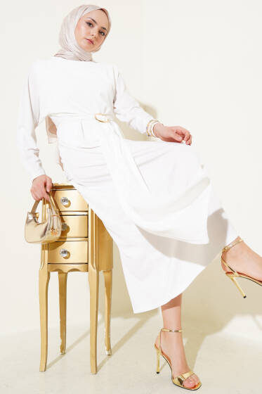 Tokalı İkili Sandy Elbise Ekru - Elbise