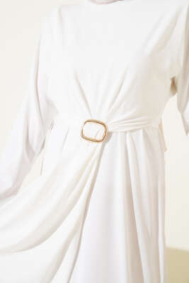 Tokalı İkili Sandy Elbise Ekru - Tesettür Elbise