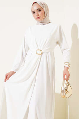 Tokalı İkili Sandy Elbise Ekru - Tesettür Elbise
