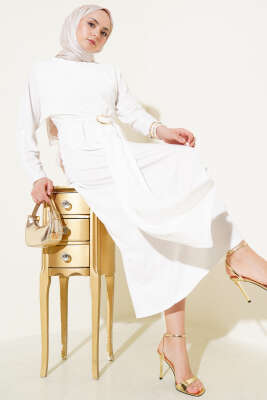 Tokalı İkili Sandy Elbise Ekru 