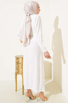 Tokalı İkili Sandy Elbise Ekru - Tesettür Elbise