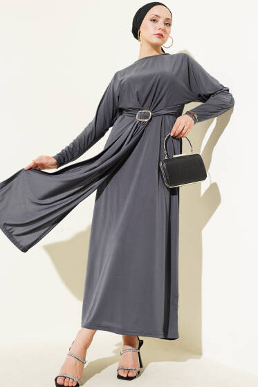 Tokalı İkili Sandy Elbise Füme - Elbise