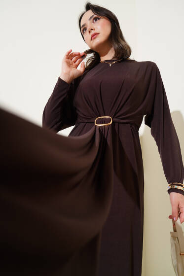 Tokalı İkili Sandy Elbise Kahve - Elbise