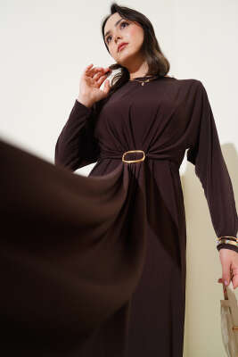 Tokalı İkili Sandy Elbise Kahve - HBS