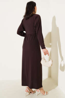 Tokalı İkili Sandy Elbise Kahve - Tesettür Elbise