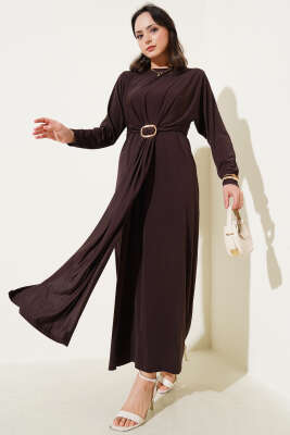 Tokalı İkili Sandy Elbise Kahve - Tesettür Elbise