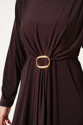 Tokalı İkili Sandy Elbise Kahve - Tesettür Elbise