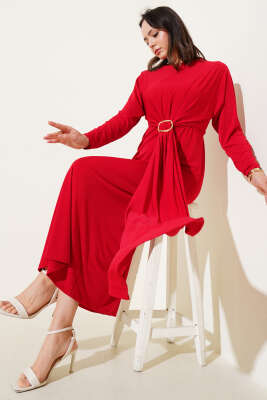 Tokalı İkili Sandy Elbise Kırmızı 