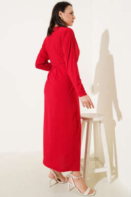 Tokalı İkili Sandy Elbise Kırmızı - Tesettür Elbise
