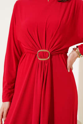 Tokalı İkili Sandy Elbise Kırmızı - Tesettür Elbise