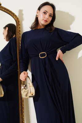 Tokalı İkili Sandy Elbise Lacivert - Tesettür Elbise