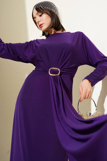 Tokalı İkili Sandy Elbise Mor - Elbise
