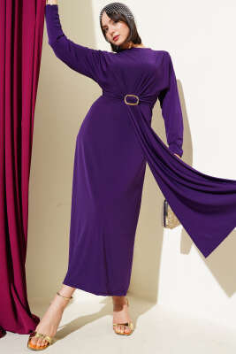 Tokalı İkili Sandy Elbise Mor - Tesettür Elbise