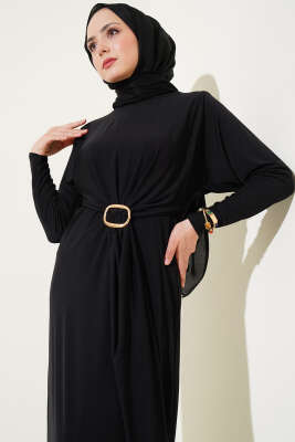 Tokalı İkili Sandy Elbise Siyah - Tesettür Elbise