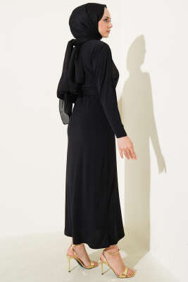 Tokalı İkili Sandy Elbise Siyah - Tesettür Elbise