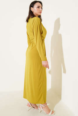 Tokalı İkili Sandy Elbise Yağ Yeşili - Tesettür Elbise