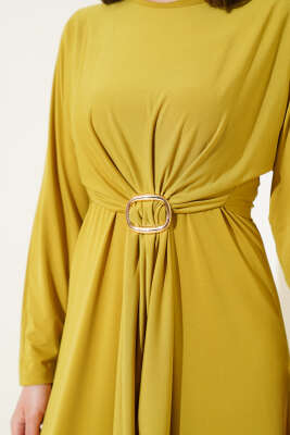 Tokalı İkili Sandy Elbise Yağ Yeşili - Tesettür Elbise