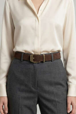 Tokalı Kalın Süet Kemer Kahve - Süet Kemer