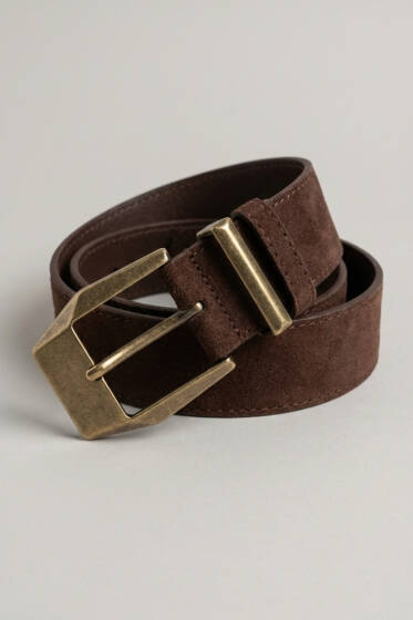 Tokalı Kalın Süet Kemer Kahve - Süet Kemer