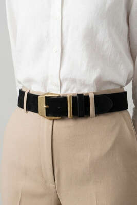 Tokalı Kalın Süet Kemer Siyah - Süet Kemer