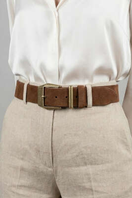 Tokalı Kalın Süet Kemer Taba - Süet Kemer