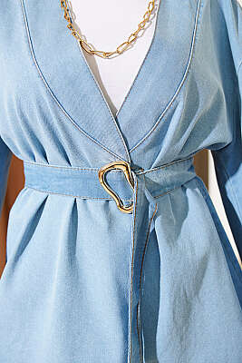 Tokalı Kemerli Kot Takım Açık Mavi - İkili Takım