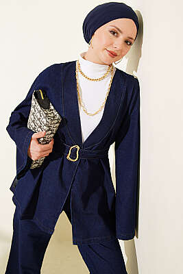 Tokalı Kemerli Kot Takım Lacivert - İkili Takım