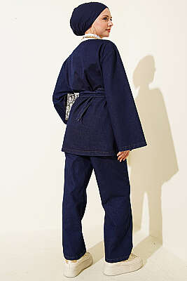 Tokalı Kemerli Kot Takım Lacivert - İkili Takım