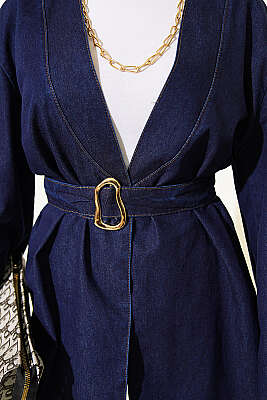 Tokalı Kemerli Kot Takım Lacivert - İkili Takım