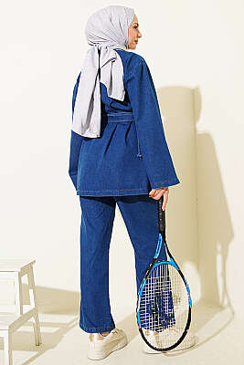 Tokalı Kemerli Kot Takım Mavi - İkili Takım