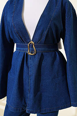 Tokalı Kemerli Kot Takım Mavi - İkili Takım