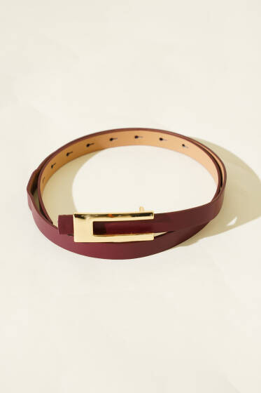 Tokalı Metal Kemer Bordo - Deri Kemer