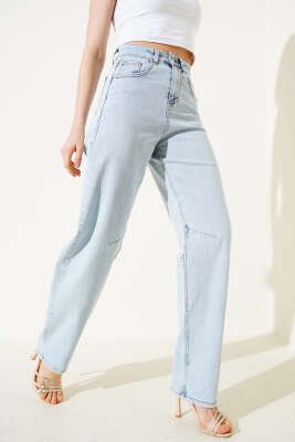 Tokalı Pensli Baggy Kot Pantolon Kar Açık - HEPYEK