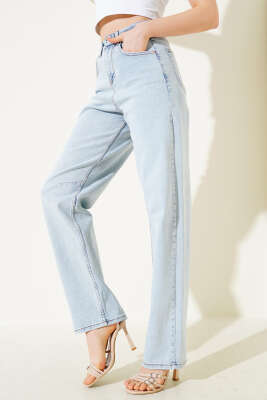 Tokalı Pensli Baggy Kot Pantolon Kar Açık - Kadın Giyim Modelleri