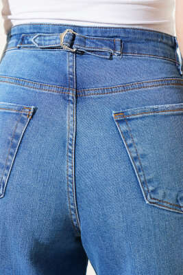 Tokalı Pensli Baggy Kot Pantolon Mavi - Kadın Giyim Modelleri