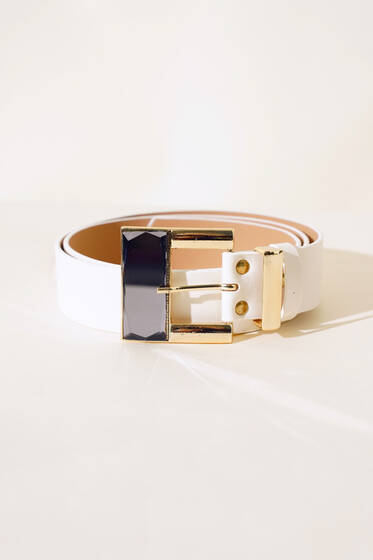 Tokası Aynalı Kemer Beyaz - Deri Kemer