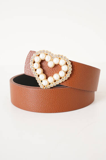 Tokası Kalp İncili Kemer Taba - Deri Kemer