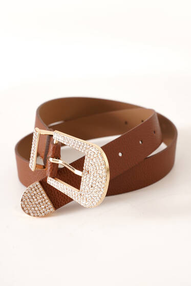 Tokası Mini Pırlantalı Kemer Taba - Deri Kemer