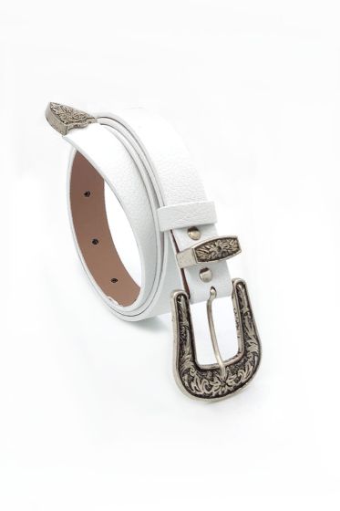 Tokası Motifli Beyaz Kemer - Deri Kemer