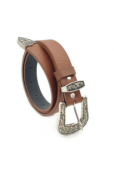 Tokası Motifli Taba Kemer - Deri Kemer