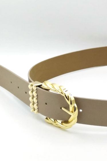 Tokası Örgü Desen Bej Kemer - Deri Kemer