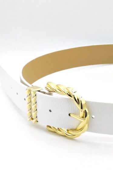 Tokası Örgü Desen Beyaz Kemer - Deri Kemer