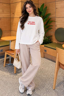 Too Long To Handle Baskılı Sweatshirt Ekru - Kadın Giyim Modelleri