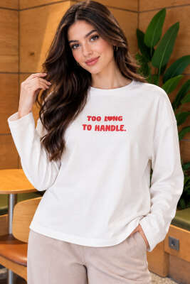Too Long To Handle Baskılı Sweatshirt Ekru - Kadın Giyim Modelleri