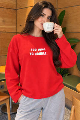 Too Long To Handle Baskılı Sweatshirt Kırmızı - HELLIE