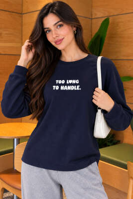 Too Long To Handle Baskılı Sweatshirt Lacivert - HELLIE