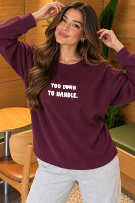 Too Long To Handle Baskılı Sweatshirt Mürdüm - HELLIE