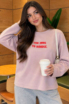 Too Long To Handle Baskılı Sweatshirt Pudra - HELLIE
